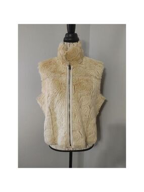 Women's Lisa International Beige/Golden Swirls Faux Fur Vest XL Petite